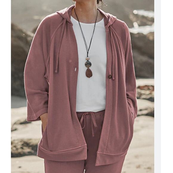 J. Jill Pure Jill Kimono Jacket LARGE Garment Dyed French Terry Beach Cotton - Picture 1 of 10